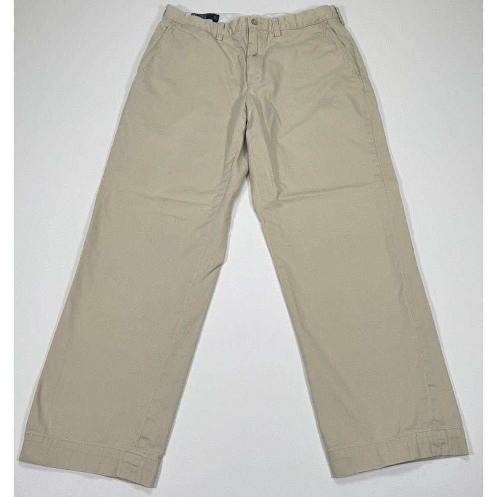 VTG Polo Ralph Lauren Mens Preston Chinos Pants 34x30 Khaki Flat Front Cotton